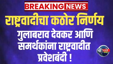 गुलाबराव देवकर व समर्थकांना पक्ष प्रवेशास बंदी