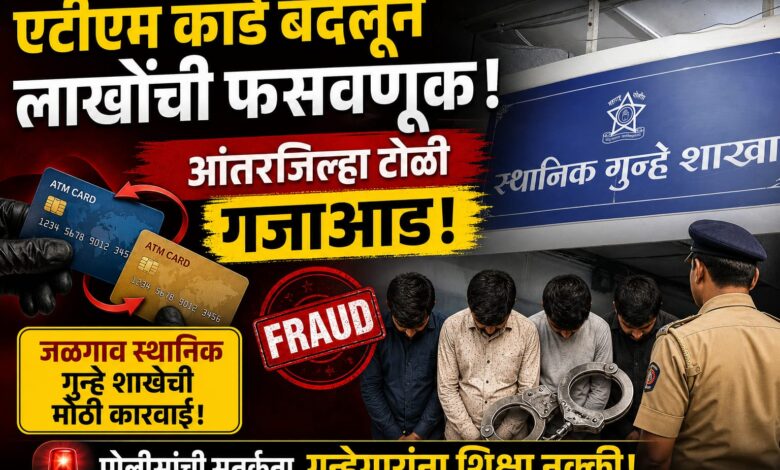 एटीएम कार्ड बदलून लाखोंची फसवणूक करणारी आंतरजिल्हा टोळी गजाआड; जळगाव स्थानिक गुन्हे शाखेची मोठी कारवाई एटीएम कार्ड बदलून लाखोंची फसवणूक करणारी आंतरजिल्हा टोळी गजाआड; जळगाव स्थानिक गुन्हे शाखेची मोठी कारवाई