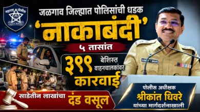 जळगाव जिल्ह्यात पोलिसांची धडक ‘नाकाबंदी’: ५ तासांत ३९९ बेशिस्त वाहनचालकांवर कारवाई, साडेतीन लाखांचा दंड वसूल